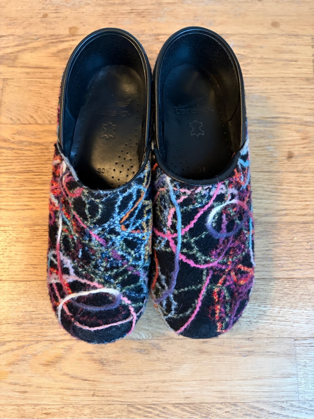 Dansko Black Wool Multicolor Loop-Print Clogs - Picture 2 of 4